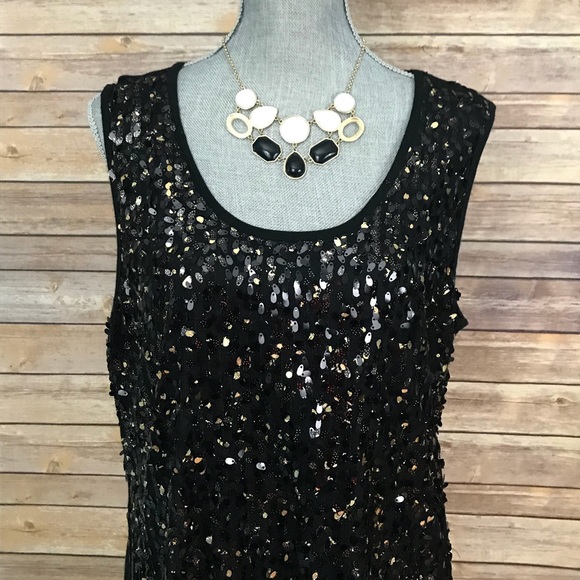 Verve Tops - Verve Black And Gold Sequin No Sleeve Top